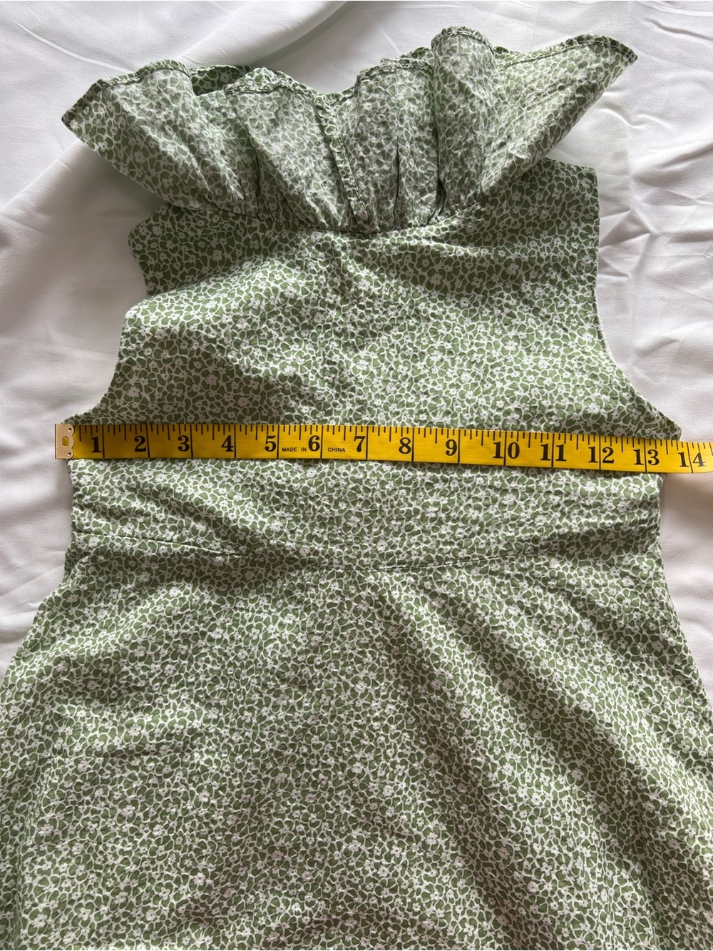 Aurora European Boutique Green Floral Ruffle Dress 100% Cotton Lined Size 6 30 - Picture 9 of 11